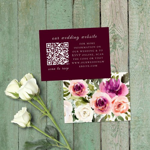  Elegant Floral Frame Pink Blush Purple QR Code  Enclosure Card