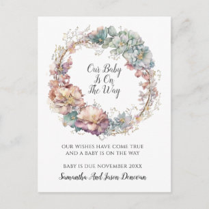 Elegant Floral Frame Pregnancy Announcement  Postcard