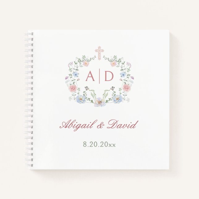 Elegant Floral Frame Religious Wedding Guest Book (Front)