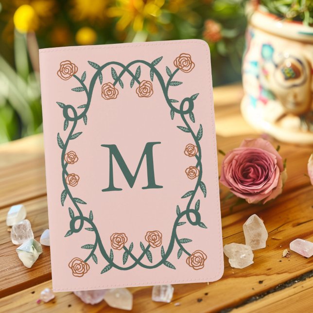 Elegant Floral Frame Roses Pink CUSTOM INITIAL Passport Holder (Elegant Floral Frame Roses Pink CUSTOM INITIAL Passport Holder
)