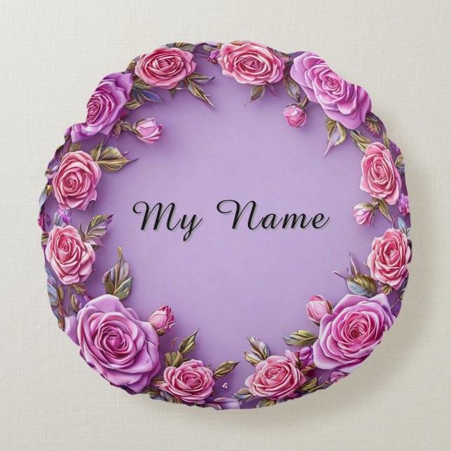 Elegant Floral Frame Round Pillow (Front)