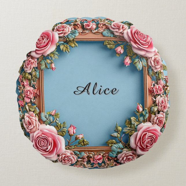 Elegant Floral Frame Round Pillow (Front)
