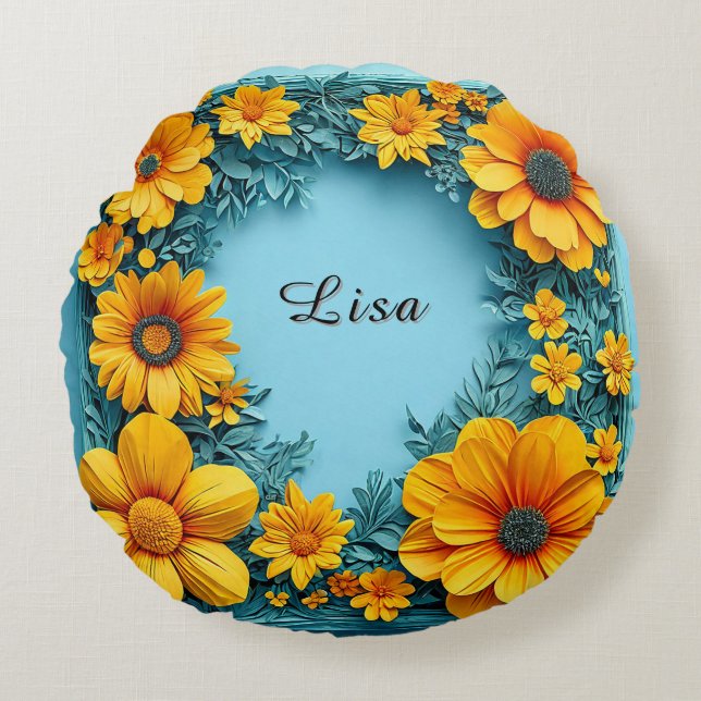 Elegant Floral Frame Round Pillow (Front)