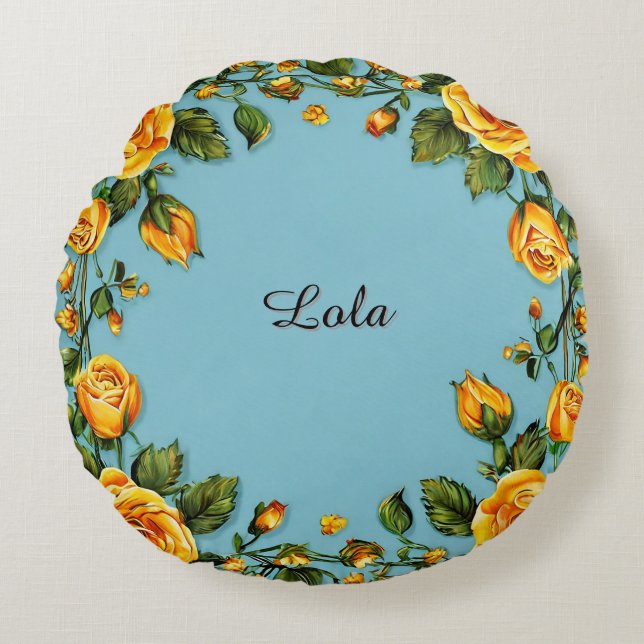 Elegant Floral Frame Round Pillow (Front)