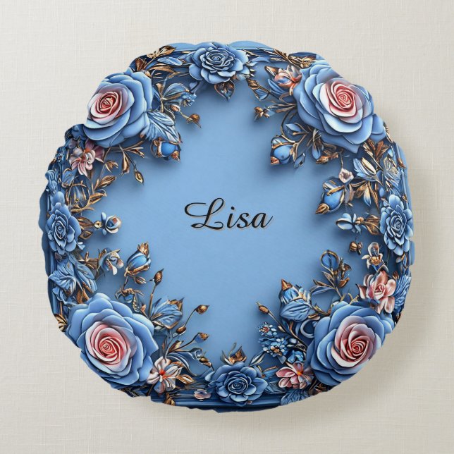 Elegant Floral Frame Round Pillow (Front)