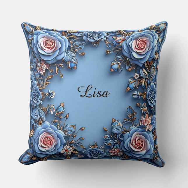 Elegant Floral Frame Throw Pillow (Front)