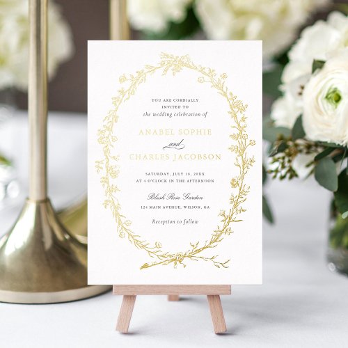 Elegant Floral Frame Vintage Botanical Wedding Foil Invitation