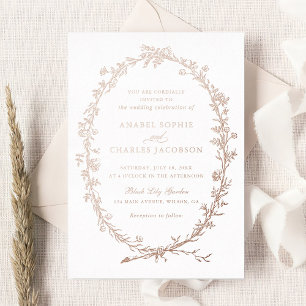 Elegant Floral Frame Vintage Botanical Wedding Foil Invitation