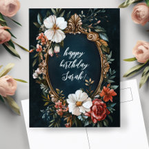 Elegant Floral Frame Vintage CUSTOM BIRTHDAY NAME