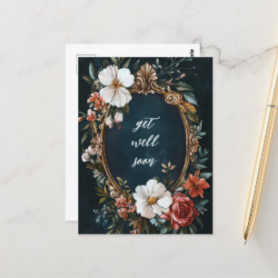 Elegant Floral Frame Vintage GET WELL SOON Postcard