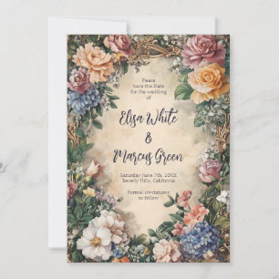 Elegant Floral Frame Vintage Wedding Engage CUSTOM Save The Date