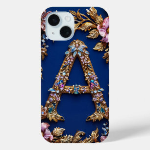 Elegant Floral Frame with Golden Letter A  iPhone 15 Case