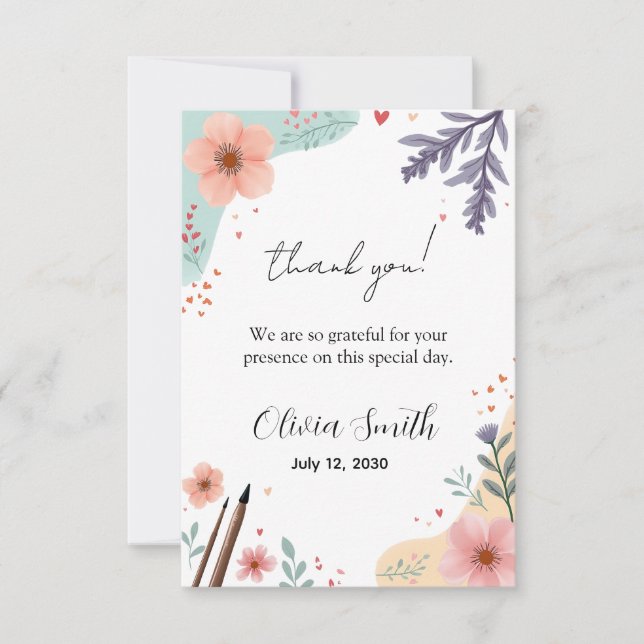 Elegant Floral Frame with Soft Pastel Accents Thank You Card (Front)