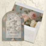 Elegant Floral French Blue Pink Wedding Invitation Envelope<br><div class="desc">NOTE: the warning is in error, this design will print as seen! A7 size, elegant and sophisticated wedding invitation envelope for a 5" x 7" invite. The design features an antique style soft white paper with aged texture and the inside job the envelope is filled with an impressionist style botanical...</div>