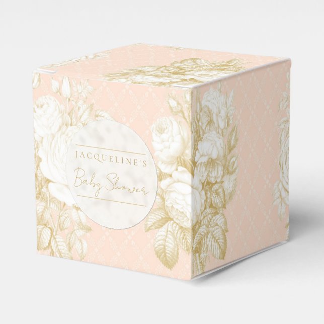 Elegant Floral French Toile Girl Baby Shower Blush Favor Boxes (Front Side)