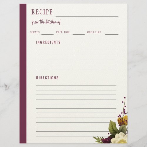 Elegant floral from the kitchen of blank recipe letterhead