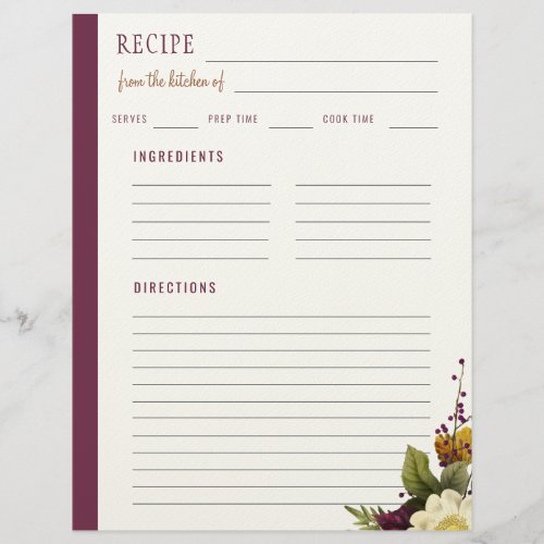 Elegant floral from the kitchen of blank recipe letterhead