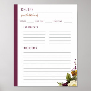 Elegant floral from the kitchen of blank recipe poster