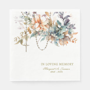Elegant Floral Funeral Catholic Rosary Memorial Napkins