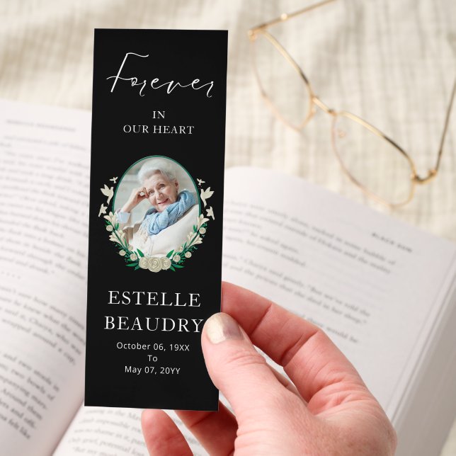 Elegant Floral Funeral Celebration of life Photo Bookmarks (Hand)