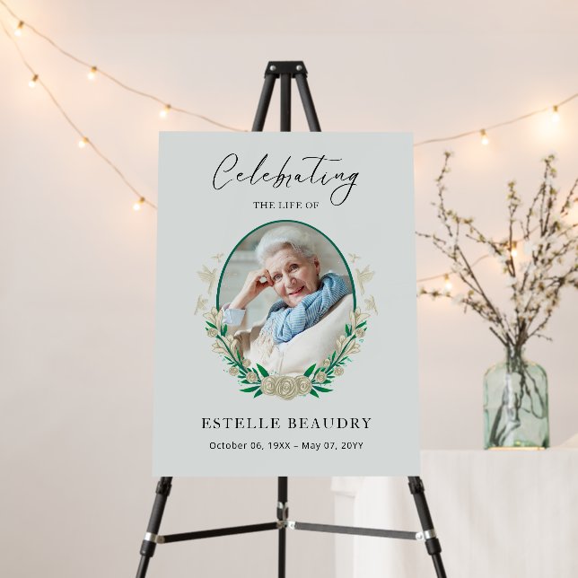 Elegant Floral Funeral Celebration of life Photo   Foam Board (In Situ (Stand))