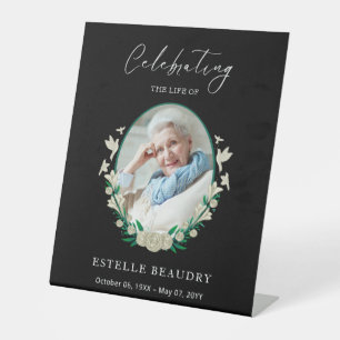 Elegant Floral Funeral Celebration of life Photo   Pedestal Sign