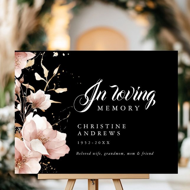 Elegant Floral Funeral Foam Board (Elegant Floral Custom Funeral Black White Blush Foam Board)