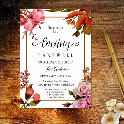 Elegant Floral Funeral Memorial Service Invitation