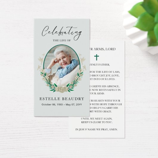 Elegant Floral Funeral Photo Sympathy Prayer Cards (Desk)
