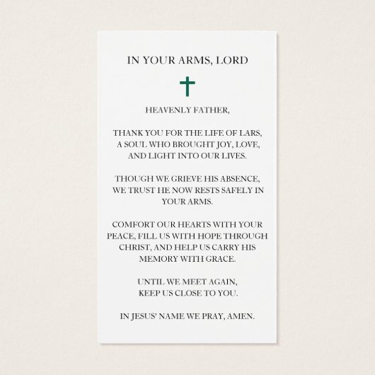 Elegant Floral Funeral Photo Sympathy Prayer Cards (Back)