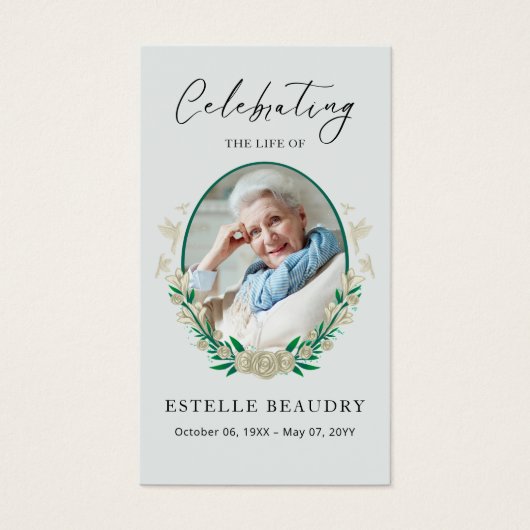 Elegant Floral Funeral Photo Sympathy Prayer Cards (Front)