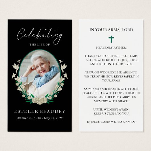 Elegant Floral Funeral Photo Sympathy Prayer Cards (Front & Back)