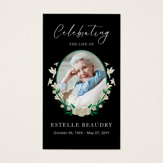Elegant Floral Funeral Photo Sympathy Prayer Cards (Front)