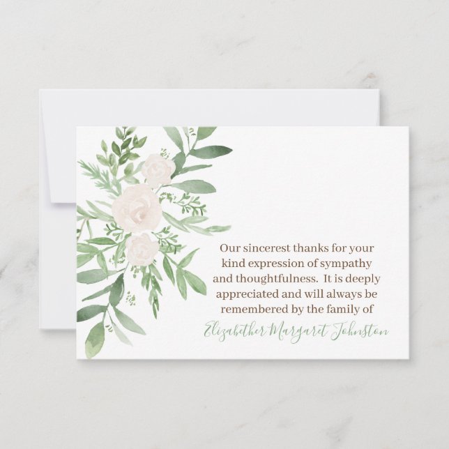 Elegant Floral Funeral Thank You Bereavement Card (Front)