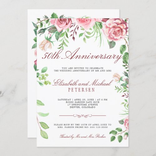 Elegant Floral Garden 50th Wedding Anniversary Invitation