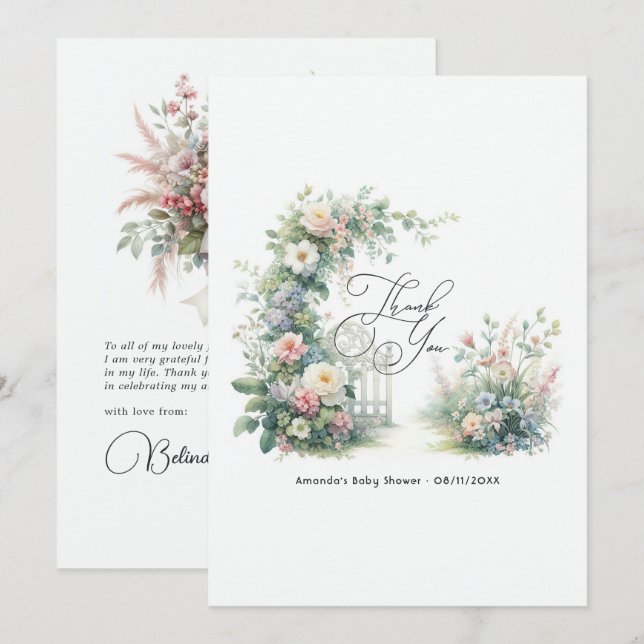 Elegant Floral Garden Baby Shower Thank You Card (Front/Back)