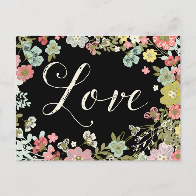 Elegant Floral Garden Beautiful Love Script Art Postcard (Front)