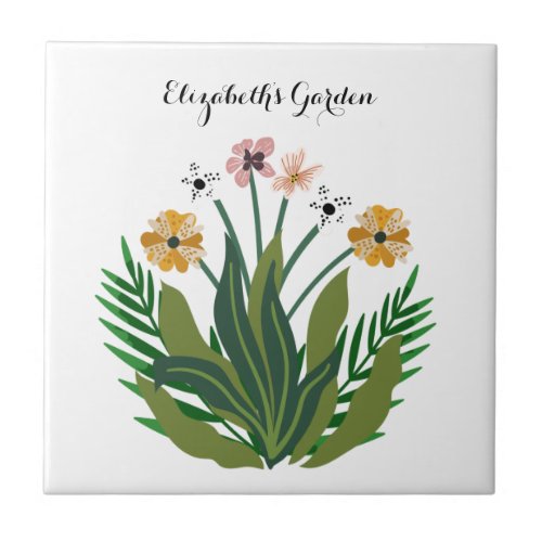 Elegant Floral Garden Botanical Flowers Custom Ceramic Tile