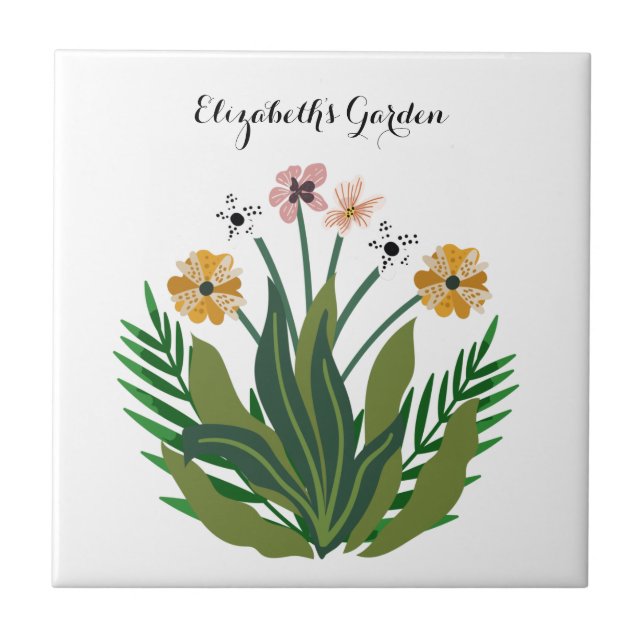 Elegant Floral Garden Botanical Flowers Custom Ceramic Tile (Front)