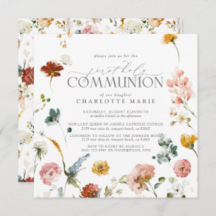 Elegant Floral Garden First Holy Communion Girl  Invitation