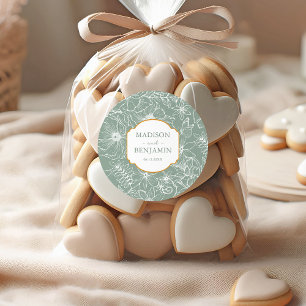 Elegant Floral Garden Gold Sage Green Wedding Classic Round Sticker