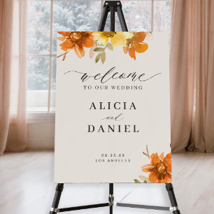 Elegant floral garden ivory wedding welcome sign