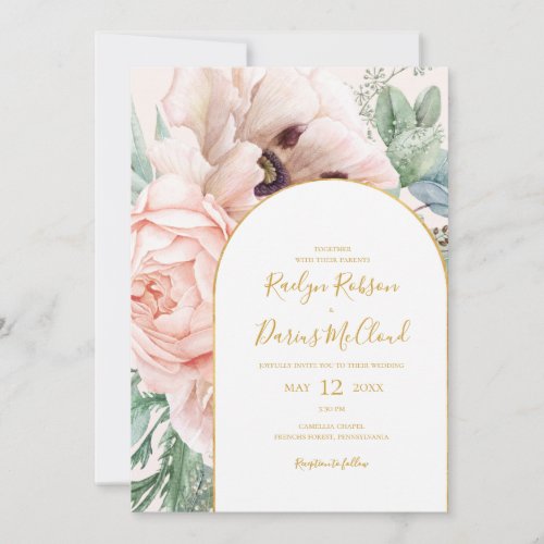 Elegant Floral Garden  Pastel All In One Wedding Invitation