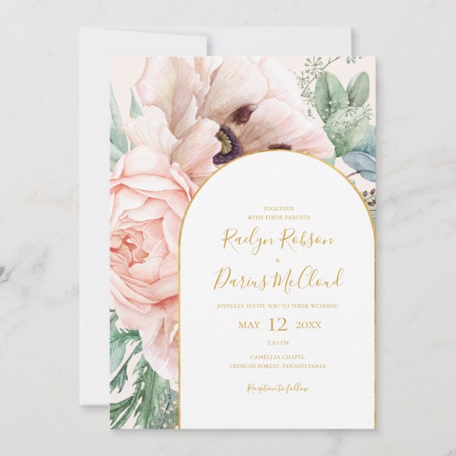 Elegant Floral Garden | Pastel All In One Wedding Invitation (Front)