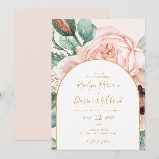 Elegant Floral Garden | Pastel Arch Casual Wedding Invitation (Front/Back)