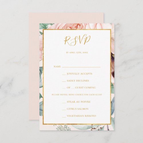 Elegant Floral Garden Pastel Menu Choice RSVP Card