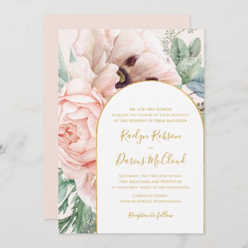 Elegant Floral Garden Pastel Traditional Wedding Invitation