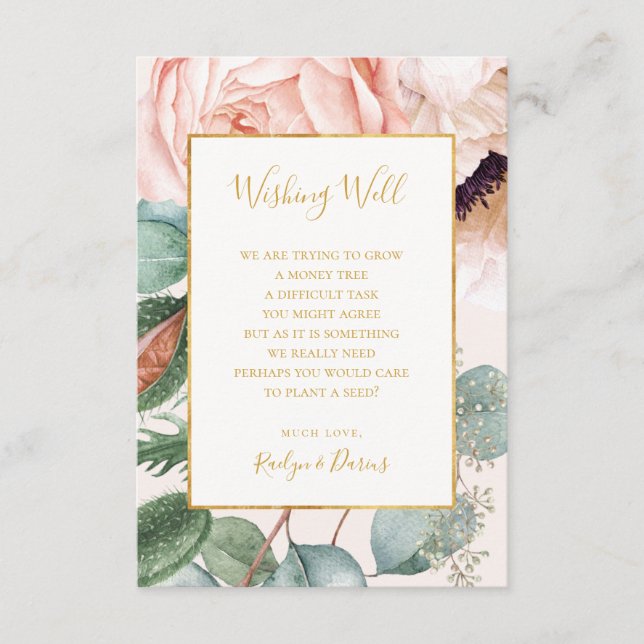 Elegant Floral Garden Pastel Wedding Wishing Well Enclosure Card (Front)