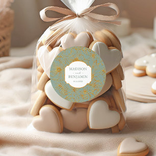 Elegant Floral Garden Sage Green Gold Wedding Classic Round Sticker