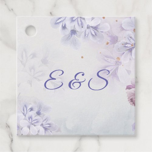 Elegant floral garden spring purple boho initials favor tags